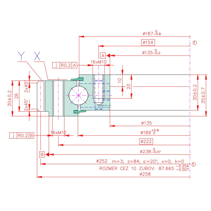 Łożysko o średnicy zewnętrznej 258 mm - 9E-1B16-0188-0815