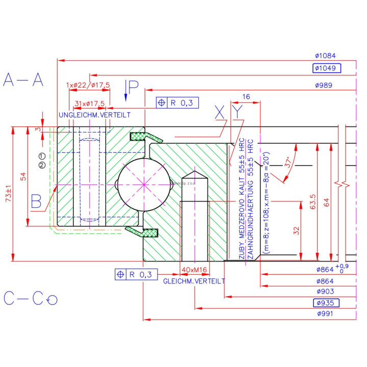 Łożysko o średnicy zewnętrznej 1084 mm - 9I-1B30-0990-0169-1
